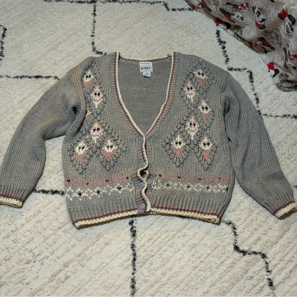 Vintage Grey Cottagecore Koret Granny Sweater Cardigan Hand Knitted Large 80s - Picture 5 of 12